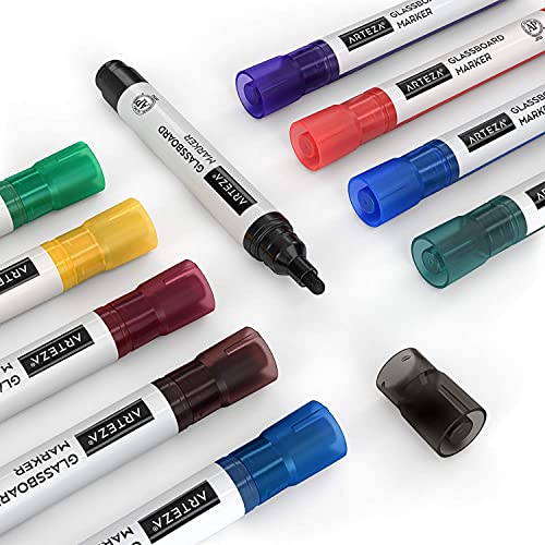 Arteza Rotuladores para cristal | 10 colores distintos | Rotuladores borrables para vidrio | Olor bajo | Ideales para rotular sobre espejos, ventanas , pizarras y otras superficies no porosas