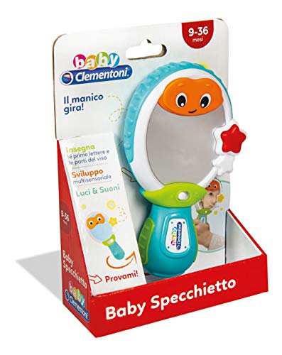 Baby Clementoni - 17329 - Baby Espejo - Juego de Primera Infancia - Juguete electrónico parlante Italiano (Pilas Incluidas), niños de 9 a 36 Meses