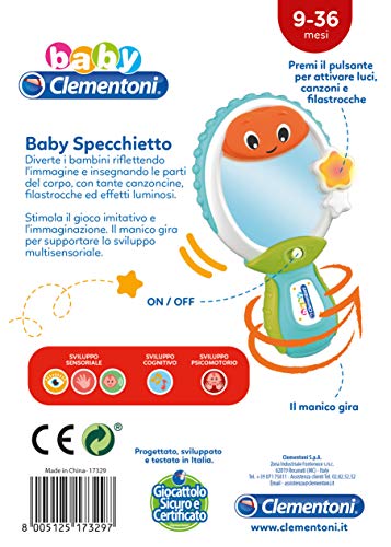 Baby Clementoni - 17329 - Baby Espejo - Juego de Primera Infancia - Juguete electrónico parlante Italiano (Pilas Incluidas), niños de 9 a 36 Meses
