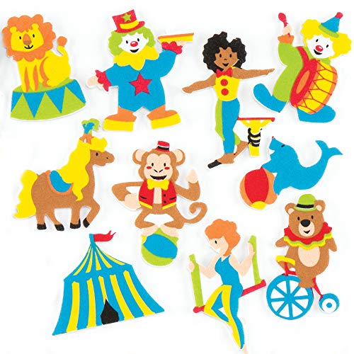 Baker Ross AR346 Pegatinas de Espuma con Motivos del Circo para que los Niños Decoren Manualidades, Tarjetas y Libros de Recortes, Multicolor, Pack de 120