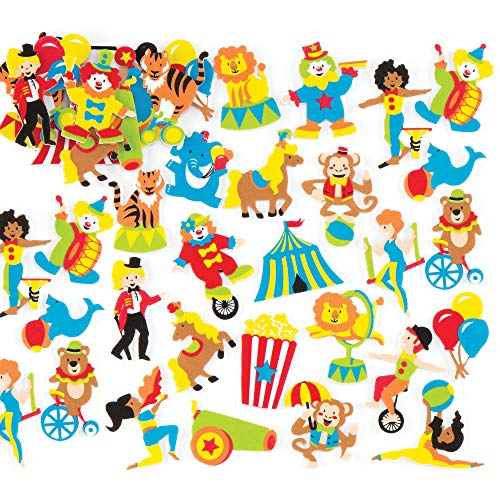 Baker Ross AR346 Pegatinas de Espuma con Motivos del Circo para que los Niños Decoren Manualidades, Tarjetas y Libros de Recortes, Multicolor, Pack de 120