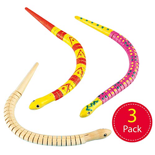 Baker Ross ET506 Serpientes de Madera (Paquete de 3) para niños para Decorar y Personalizar, Ideal para la elaboración casera, Actividades grupales arnales, Escuela y más
