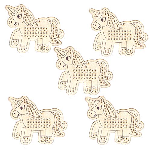 Baker Ross Kits de punto de cruz de madera Unicornio (Pack de 5) - Ideales para manualidades y decoraciones navideñas