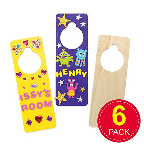 Baker Ross Placas de Madera para Colgar en la Puerta Que los niños Pueden Pintar, Decorar y Personalizar (Pack de 6).