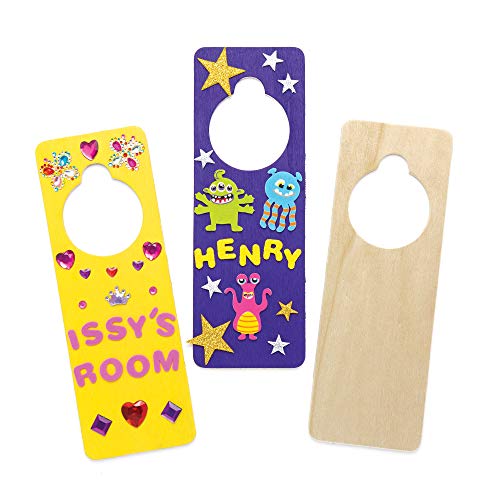 Baker Ross Placas de Madera para Colgar en la Puerta Que los niños Pueden Pintar, Decorar y Personalizar (Pack de 6).