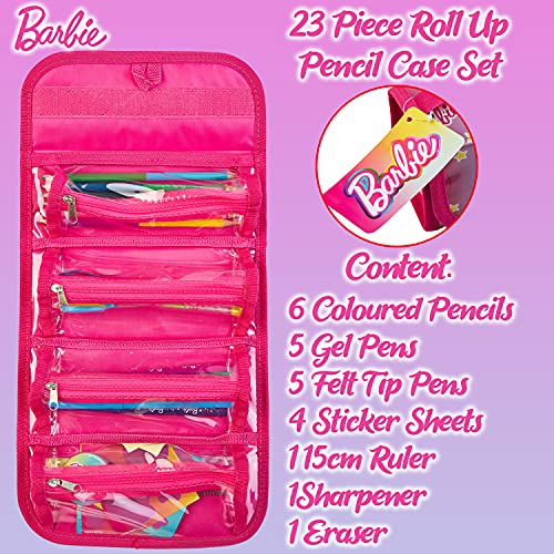 Barbie Estuche Escolar Para Niña, Material Escolar Con Boligrafos Gel, Reglas Escolares Y Lapices De Colores