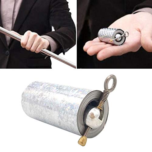 Bastón de metal de 43.3 pulgadas/110 cm con tarjetas de enseñanza, personal de bolsillo magia de primer plano Truco de magia para principiantes aficionados - plata
