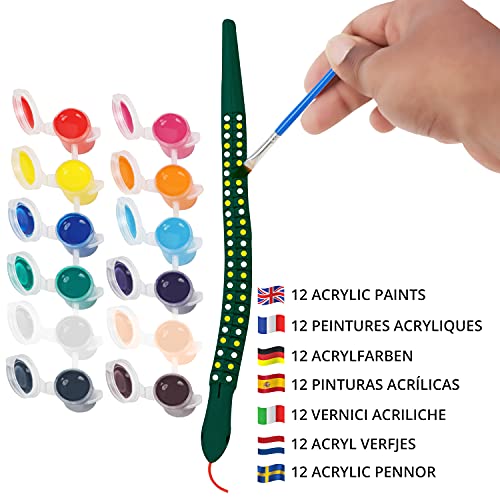 Belle Vous Serpiente Juguete de Madera Sin Acabado (Pack de 10) – Figuras para Pintar en Blanco con Pintura y Pinceles – Serpiente Flexible para Halloween/Fiesta de Cumpleaños, Manualidades de Niños