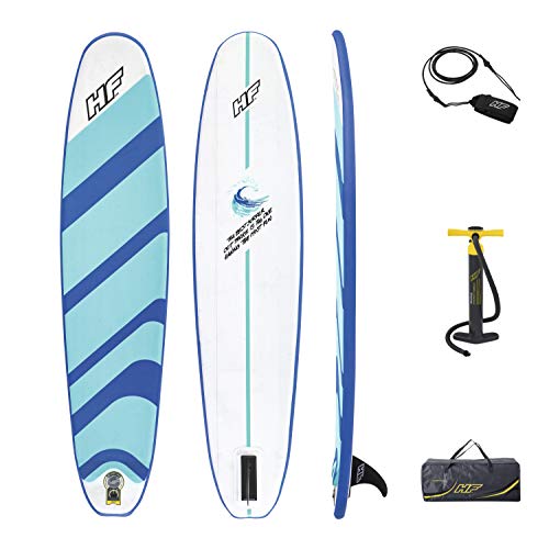 BESTWAY 65336 - Tabla de Surf Hinchable Hydro-Force Compact Surf 8 243x57x7 cm Diseño Azul Con Aleta Extraíble, Bomba de Inflado Rápido y Bolsa de Transporte