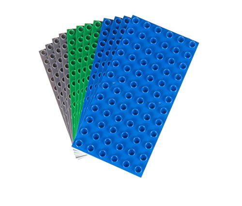 Big Briks - Pack de 12 Bases para Construir - Compatible con Todas Las Grandes Marcas - Tacos Grandes - 19,05 x 9,53 cm - Azul, Gris y Verde