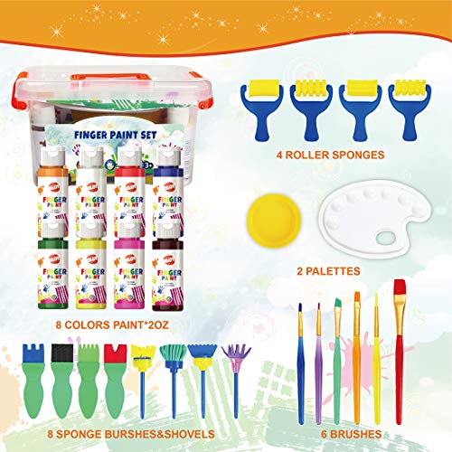 BLOT Pintura de Dedos para Niños Lavable Juego de Pintura para Dedos No Tóxicas con Pincel Esponja Portátil para Niños Infantes Escuela Jardín Aprendizaje Temprano