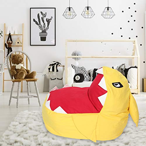 Bolsa de frijoles grande Silla rellena Apariencia de tiburón Juguetes Organizador de almacenamiento de juguetes blandos Peluches Organizador de puff gigante(Amarillo)
