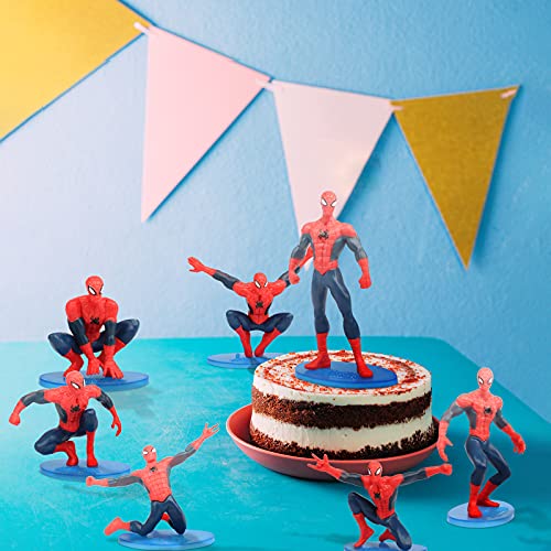 Cake Topper Spiderman, Gxhong Decoración Pastel de Spiderman, 7 Mini Modelo de Spiderman con una Base, Decoración de Pastel de Superhéroes, Mini Juguetes de Spiderman, Cake Topper de Avengers