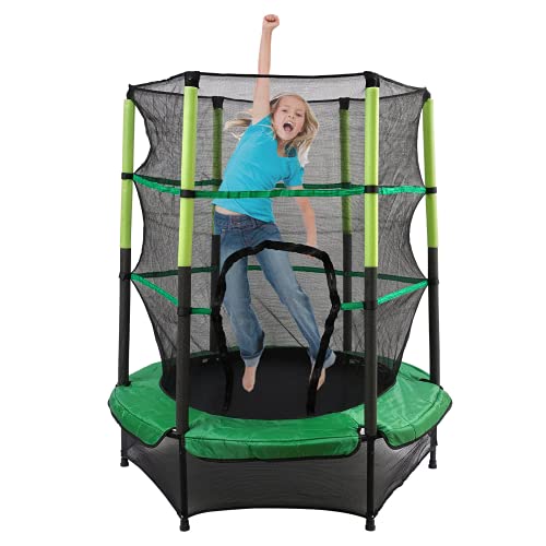 Cama elástica para niños de 140 cm, para interior y exterior, con red de seguridad, cubierta para los bordes, para niños de 4, 5, 6 años