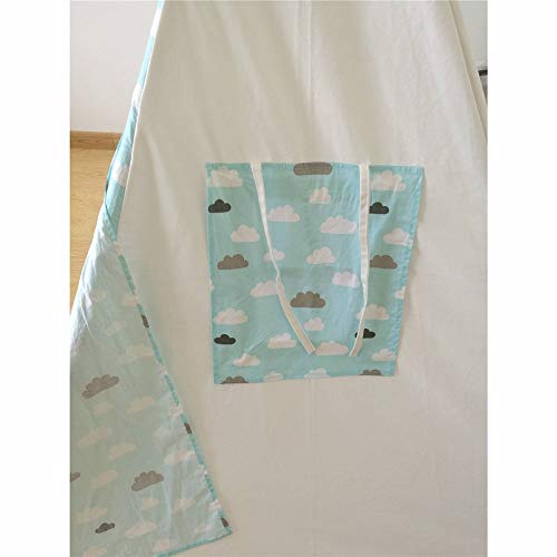 Carpa infantil Plegable de lona de algodón Teepee Room Fotografía Carpa Decoración Indian Playhouse Tienda tipi con tapete Bolsillo for niñas Niños Bebés Niño pequeño Nube azul Playhouse Toy para jueg