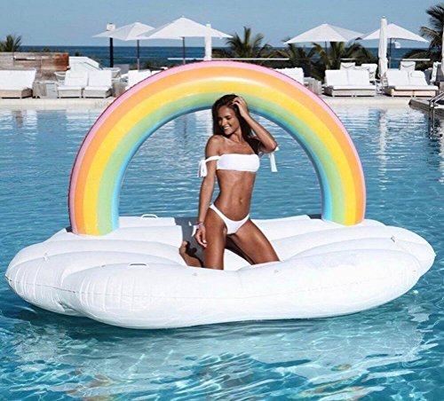 Casa jardín arcoíris nubes hinchable, juguete gigante flotante, colchón hinchable en la piscina, playa y Ocean con juegos de agua para adultos y niñas, tamaño: 240 x 145 x 135 cm.