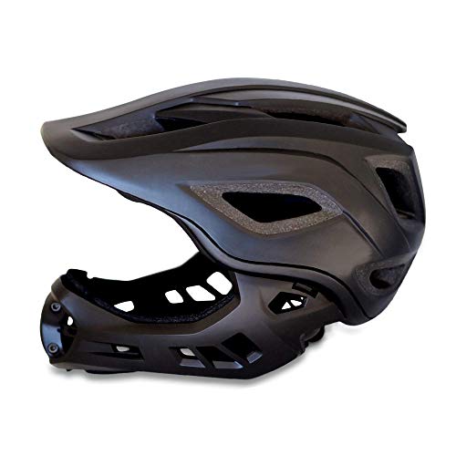 Casco de Bicicleta de montaña de Cara Completa: Casco de Bicicleta de Bici BMX y Bicicleta de montaña con Marcado CE para Chico, Chica y niños de Entre 3 y 12 años | para niños 2 en 1 (Negro, 53-58)