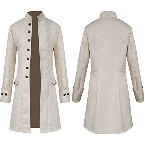 Chaqueta De Abrigo De Hombre, Steampunk Frac Chaqueta De Poliéster Vintage Uniforme Carnaval Vestido Elegante Disfraz De Cosplay De Halloween,Blanco,3XL