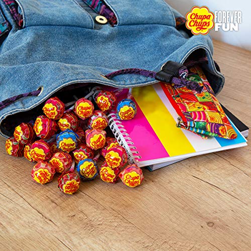 Chupa Chups - Tubo 150 Sucettes The Best Of - Sucettes à la Pulpe de Fruit + Sucettes Cola et Milky - Idéal pour Fêtes d'Anniversaires- Boite Chupa Chups de 1,8 Kg