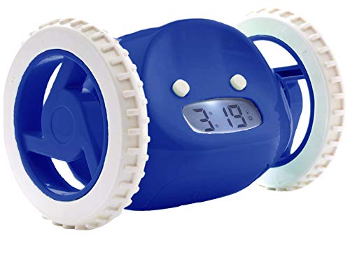 Clocky Despertador sobre ruedas (original) | Extra fuerte para durmiente pesado (adulto o niño cama robot) Relojes divertidos, rodando, huyendo, mudanza, salto (azul marino)