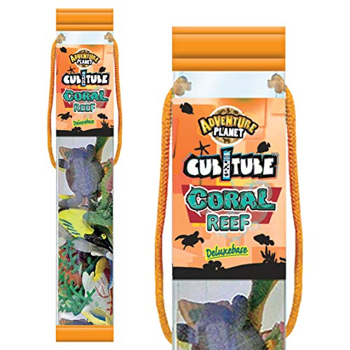 Cubitube - Arrecife de Coral de Deluxebase. Colección de 11 Piezas de Figuras pequeñas del océano y Accesorios. Tubo de Almacenamiento de plástico Reutilizable de Mini réplicas de Animales del océano
