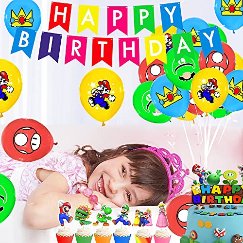 Cumpleaños Super Mario Globos Decoraciones Super Mario Bros Cumpleaños Banner Mario Bros Decoraciones para tartas para niños Cumpleaños Decoraciones para fiestas temáticas