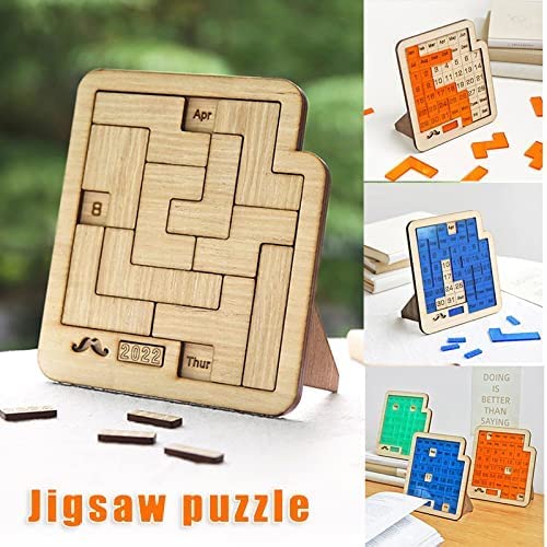 Daily Calendar Puzzle Wooden Calendar Puzzle Play A Different Puzzle to Display The Date, 365 Brain Puzzlers Page-a-day Calendar 2022 for Office Desk Coffee Tables Christmas Gift Students. (naranja)
