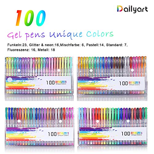 Dailyart 100 colores gel plumas Set Gel Pen ideal para colorear dibujo pintura regalo útil arte marcador