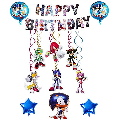Decoracion Cumpleaños Sonic Globos de Sonic Feliz Cumpleaños del Pancarta de Sonic the Hedgehog Sonic Remolinos Colgantes de Decoración
