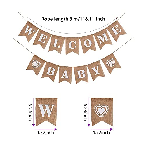 Decoración de Baby Shower Banner, Bienvenido Bebé Banner, Arpillera Banderines, Welcome Baby Banner, Banners de Letras Decoradas para Celebración de Baby Shower
