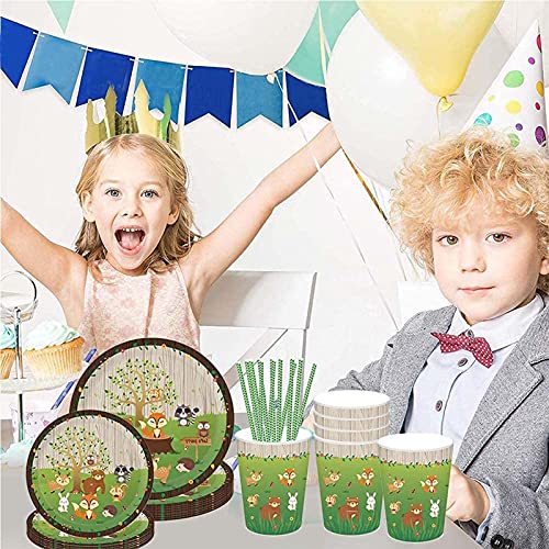 Decoracion Verde Vasos,77 Piezas Vajilla Diseño Animal,Platos de Fiesta Tazas y Servilletas,para Decoración de Mesa de Fiesta Temática de Cumpleaños para niños