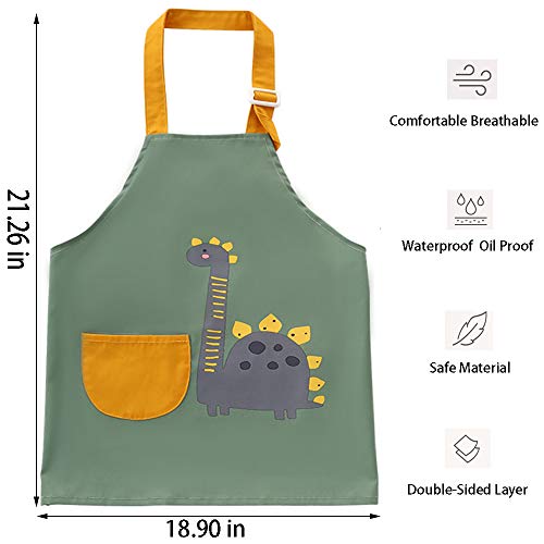 Delantal para Niños Dinosaurios, Infantil Delantal con Bolsillos y Mangas para Niños, Delantal Ajustable para Niñas/Niños, Niños Delantales de Cocina para Cocinar Hornear Pintar Artesanía (6-9 Años)