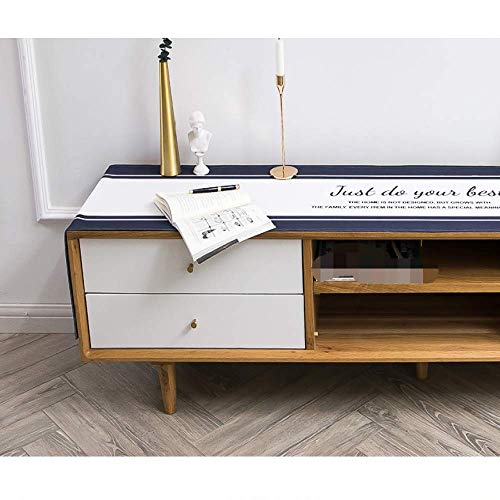 Desconocido Camino de Mesa Cuadrado de algodón y Lino Azul y Blanco, Mueble de TV para Sala de Estar, cajonera, Zapatero, decoración de Tela a Prueba de Polvo 40x250cm