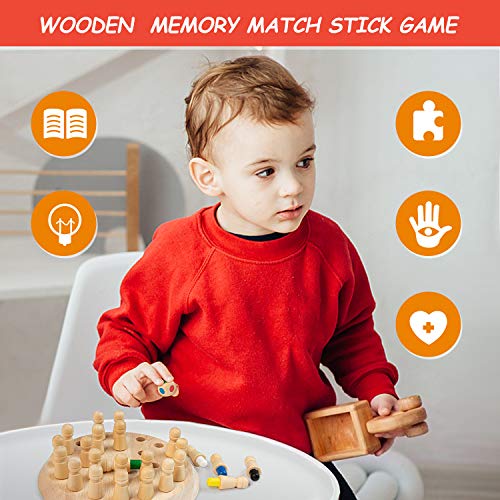 Diealles Shine Ajedrez de Memoria, Ajedrez de Palo de Memoria de Madera, DiversióN Bloque Juego de Mesa Juguete Educational Parent-Child Leisure Fun Toy