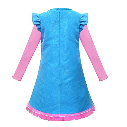 Disfraz de princesa de amapola para niños de Trolls con peluca (estilo 1, 6-7 años)