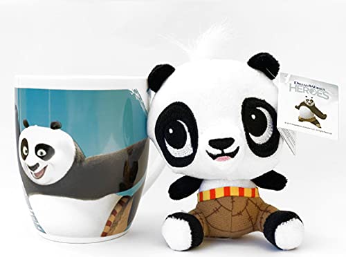 DreamWorks Heroes Set de regalo – Shrek, Kung Fu Panda, Madagascar, Home – Taza de 300 ml + peluche de Little Dreamers Idea de regalo (panda – panda)