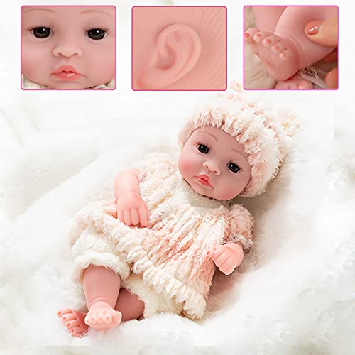dudubell Muñeca de bebé Reborn de 25,4 cm con ropa y mono de ropa para niños y niñas, lavable, de silicona realista, color rosa