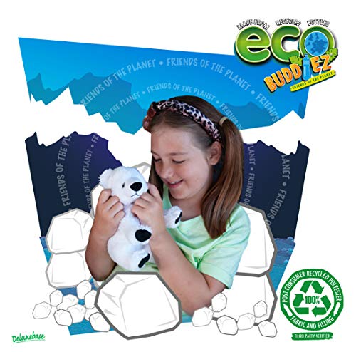 EcoBuddiez - Oso Polar de Deluxebase. Peluche Mediano de 20 cm elaborado con Botellas de plástico recicladas. Lindo Peluche ecológico con Forma de animalito para niños pequeños.