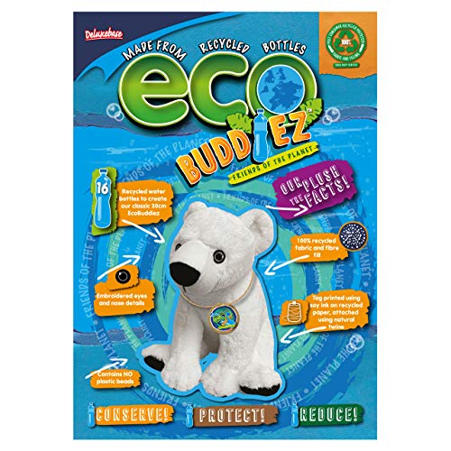 EcoBuddiez - Oso Polar de Deluxebase. Peluche Mediano de 20 cm elaborado con Botellas de plástico recicladas. Lindo Peluche ecológico con Forma de animalito para niños pequeños.