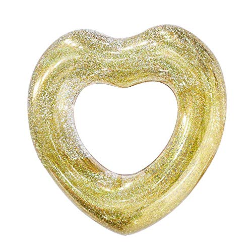 ED-Lumos Flotador Hinchable Piscina Juguete Hinchable Anillo de Natación Forma Corazón Transparente con Lentejuelas de Color Oro 70cm x 70cm