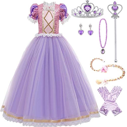 EMIN Rapunzel Disfraz Princesa Vestido de Fiesta niña de Disfraz Carnaval Morado Vestidos de Princesa para niña Vestido de Fiesta Elegante