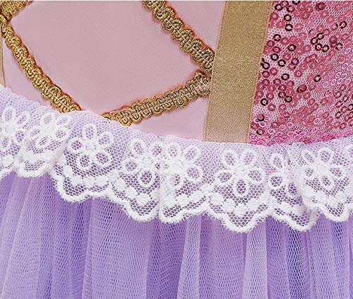 EMIN Rapunzel Disfraz Princesa Vestido de Fiesta niña de Disfraz Carnaval Morado Vestidos de Princesa para niña Vestido de Fiesta Elegante
