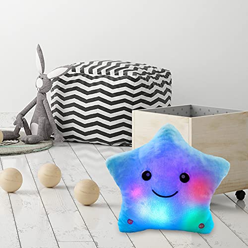 EMMETTBEN Juguetes de peluche de 25 cm, almohada luminosa de juguete creativo, suave peluche brillante colorido estrella cojín, juguetes de luz LED regalo para niños niñas juguetes de peluche lindo