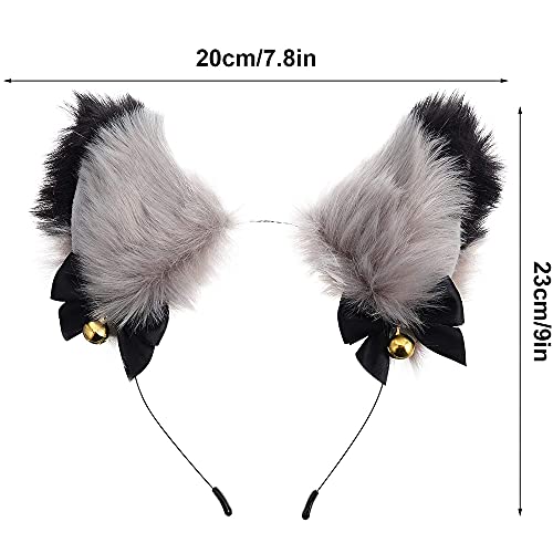 ERHUAN Diadema Orejas Gato, Gato Orejas Pelo Aro, Campanas Diadema Gato , Aro Pelo Orejas Zorro, para Mujeres y Niñas, Decoración Diaria y Para Fiestas, (Negro + Gris)