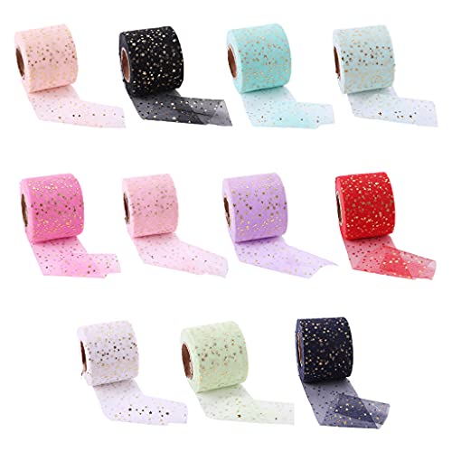 ERUYN 25 Yardas 6 cm Multicolor patrón de Estrella Dorada Rollo de Tul DIY Falda de Mesa Rollo de Tul Colorido Arcos decoración de la Boda Verde Oscuro