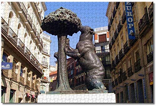 España Puerta del Sol Madrid Rompecabezas para Adultos Niños 1000 Piezas Juego de Puzzle de Madera para,Recuerdos de Viajes Especiales (Compra 1000 piezas de rompecabezas y consigue 300 piezas gratis