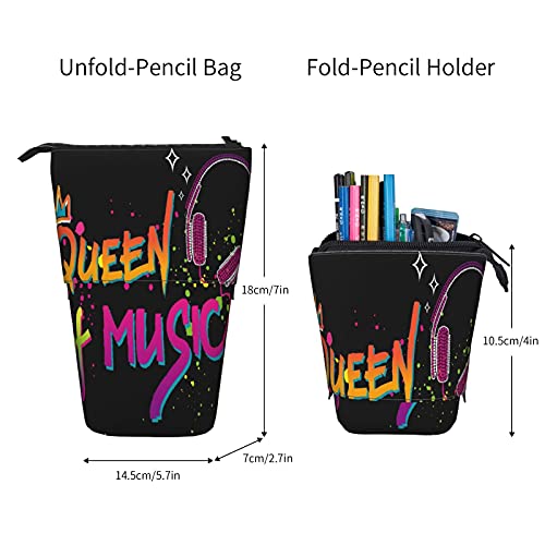 Estuche telescópico para lápices ，Auriculares de moda de la reina de la música， Porta lápices de pie Estuche para lápices Estuche para papelería Estuche con cremallera Estuche para cosméticos.