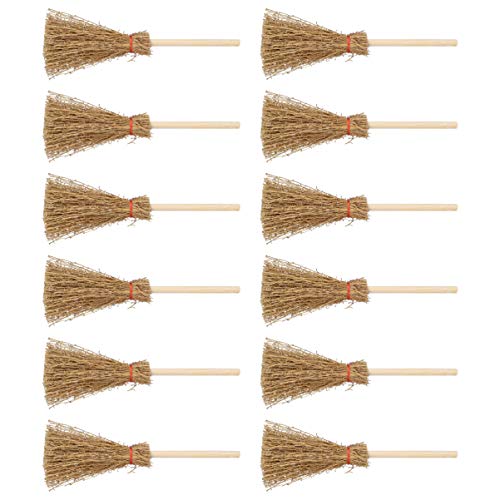 EXCEART 12 Piezas Mini Escoba Ornamental Decoraciones Colgantes Escoba Bruja Miniatura Jardín de Hadas Escoba Colgante Brujas Escoba de Utilería con Cuerda Escoba de Paja