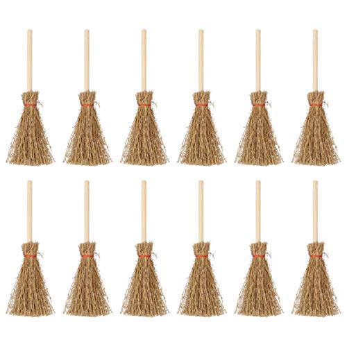 EXCEART 12 Piezas Mini Escoba Ornamental Decoraciones Colgantes Escoba Bruja Miniatura Jardín de Hadas Escoba Colgante Brujas Escoba de Utilería con Cuerda Escoba de Paja