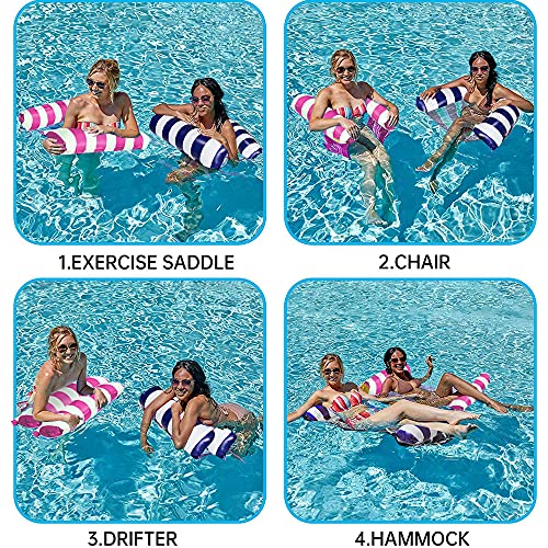 FANIER Hamaca Flotante Piscina, 2Pack Hamaca de Agua 4 en 1 Piscina Tumbona de Inflar para Adultos, Tumbona Hinchable Colchoneta Hinchable Flotador Piscina Playa,Azul Oscuro+Rojo Rosa